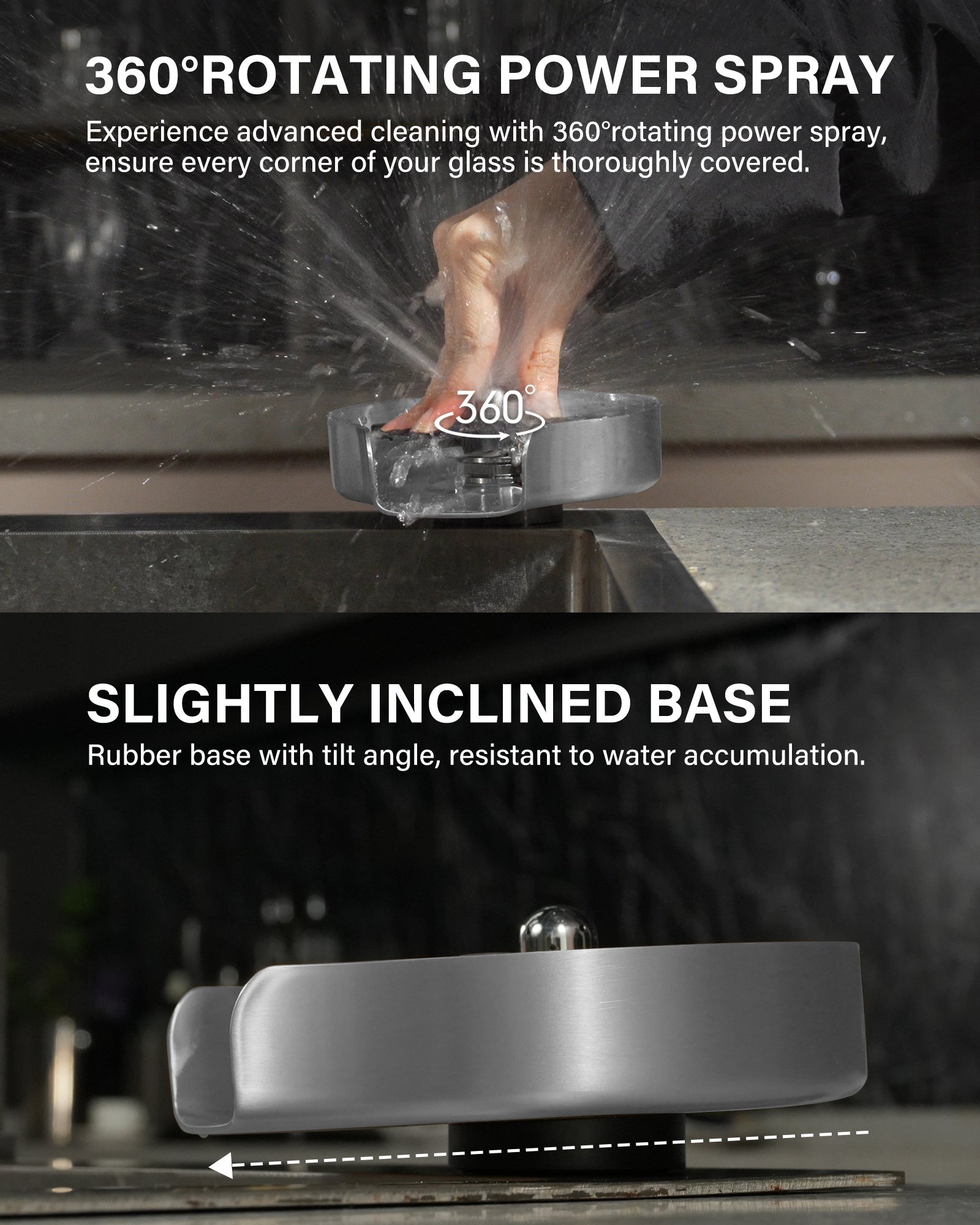 PIPPONER 360° High-Pressure Glass Rinser for Kitchen Sink – 5" Stainless Steel Cup Washer with Rotating Jet Nozzle