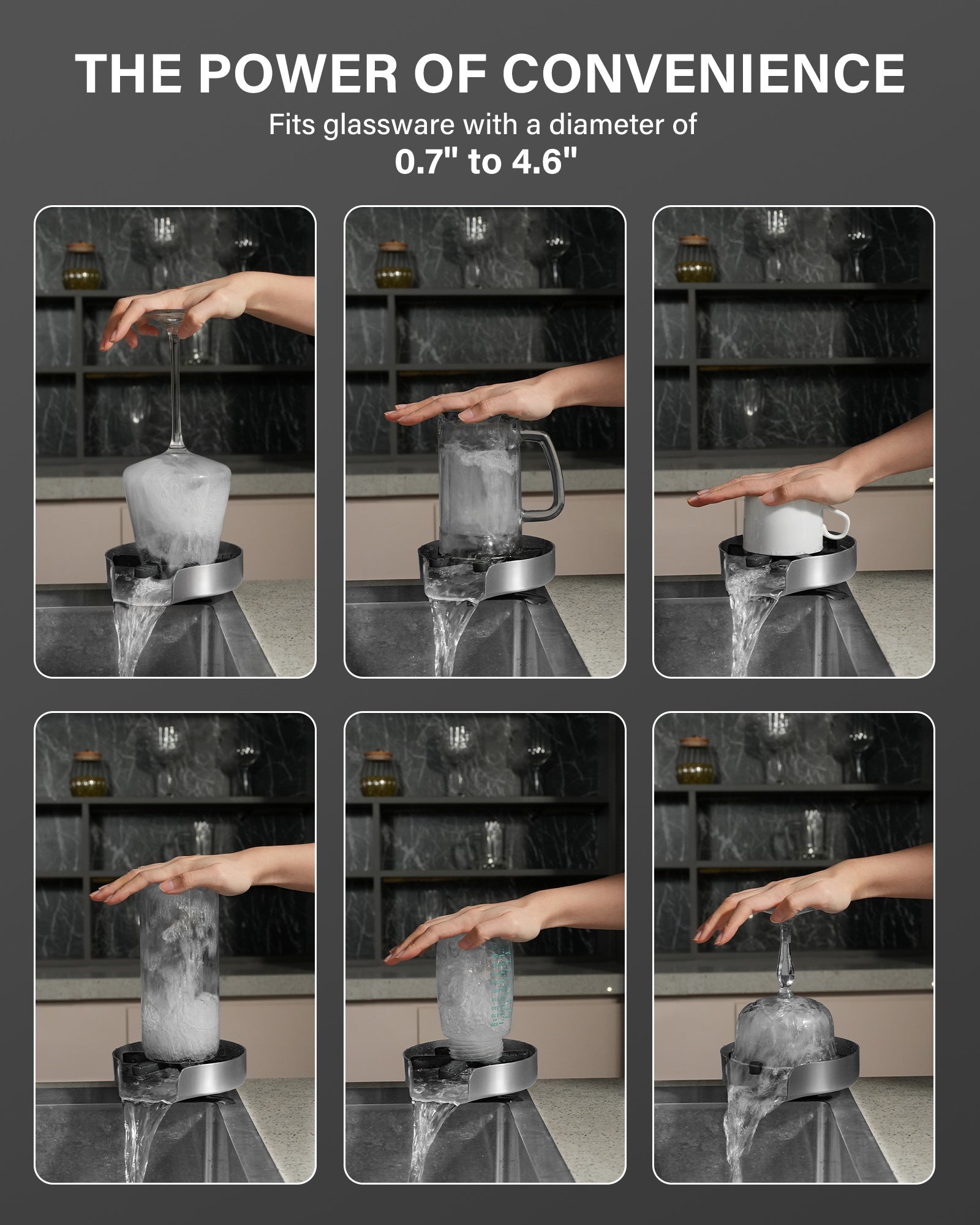 PIPPONER 360° High-Pressure Glass Rinser for Kitchen Sink – 5" Stainless Steel Cup Washer with Rotating Jet Nozzle