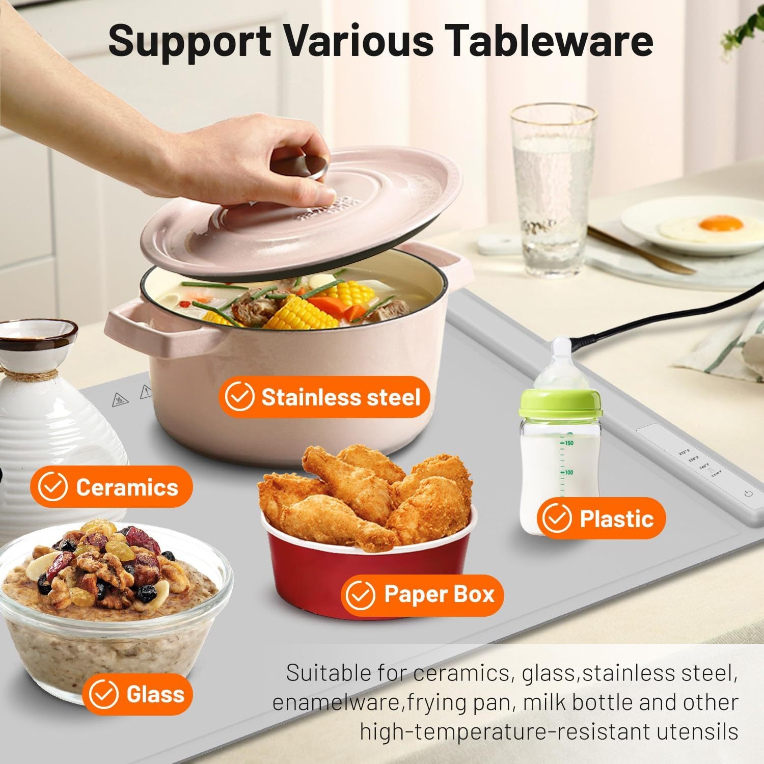 Food Warming Mat,Electric Warming Tray For Food,Foldable Warming Mat For Buffets Party And Daily Use,Silicone Heating Pad With 3 Temp Settings,Kitchen Gadgets Portable Hotplate