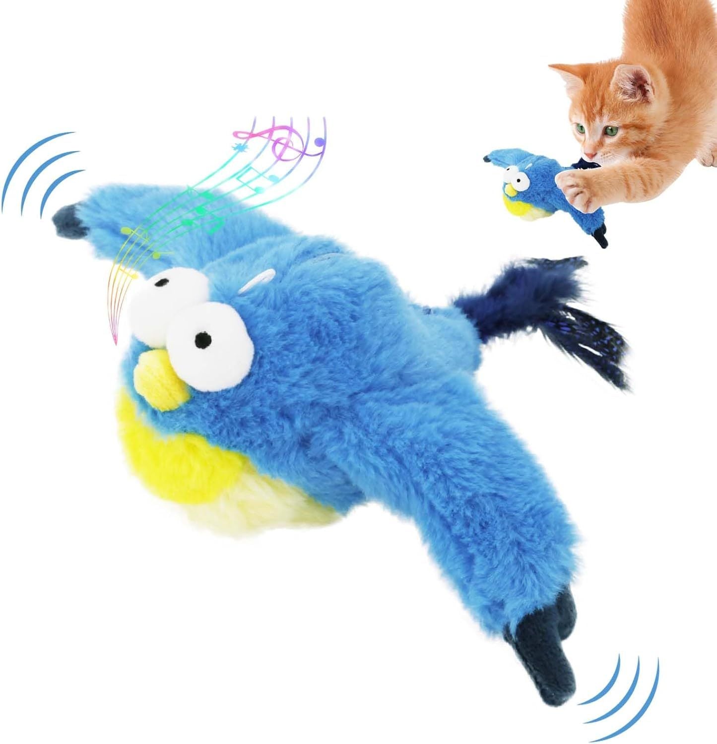 Interactive Chirping Bird Cat Toy – Rechargeable Flapping Feather Play Toy for Indoor Cats