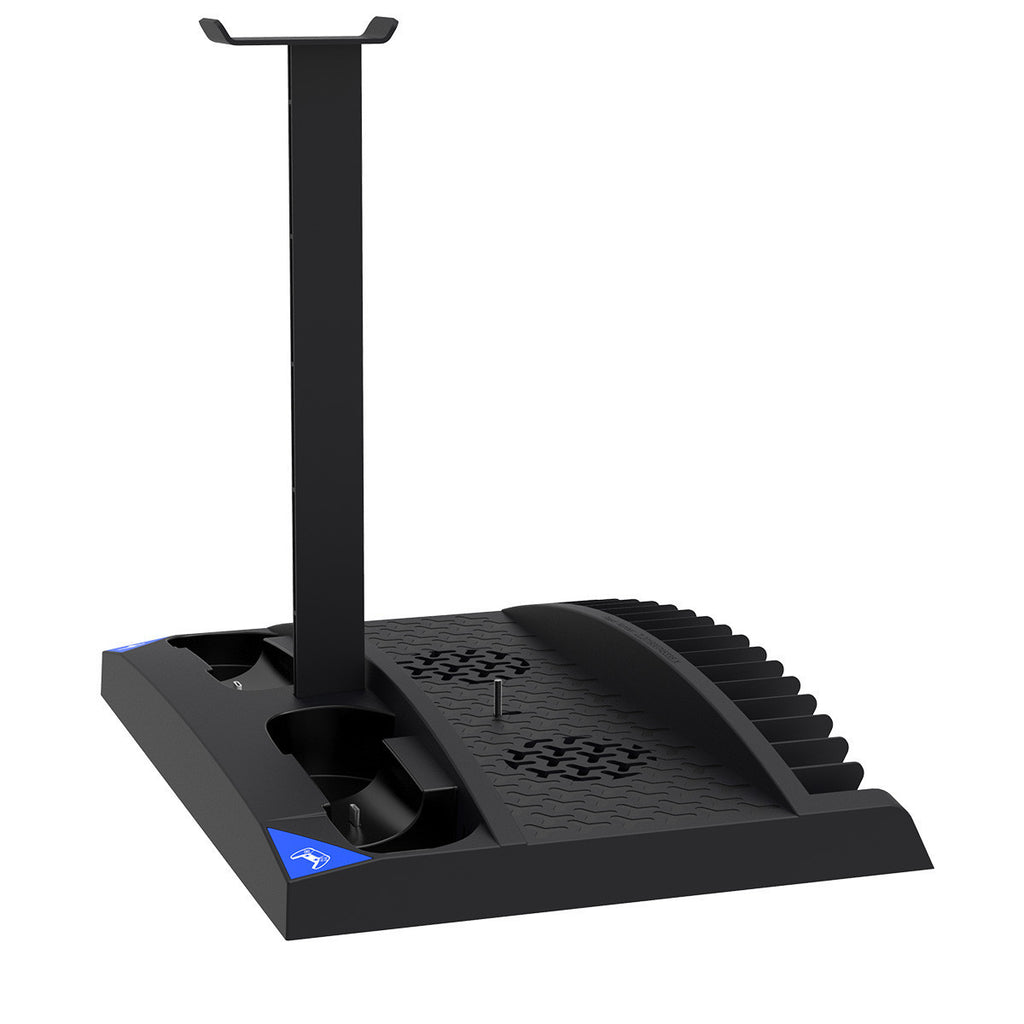 Multi-Function PS5 Cooling Stand with Dual Controller Charger, Headset Holder & Game Disc Storage