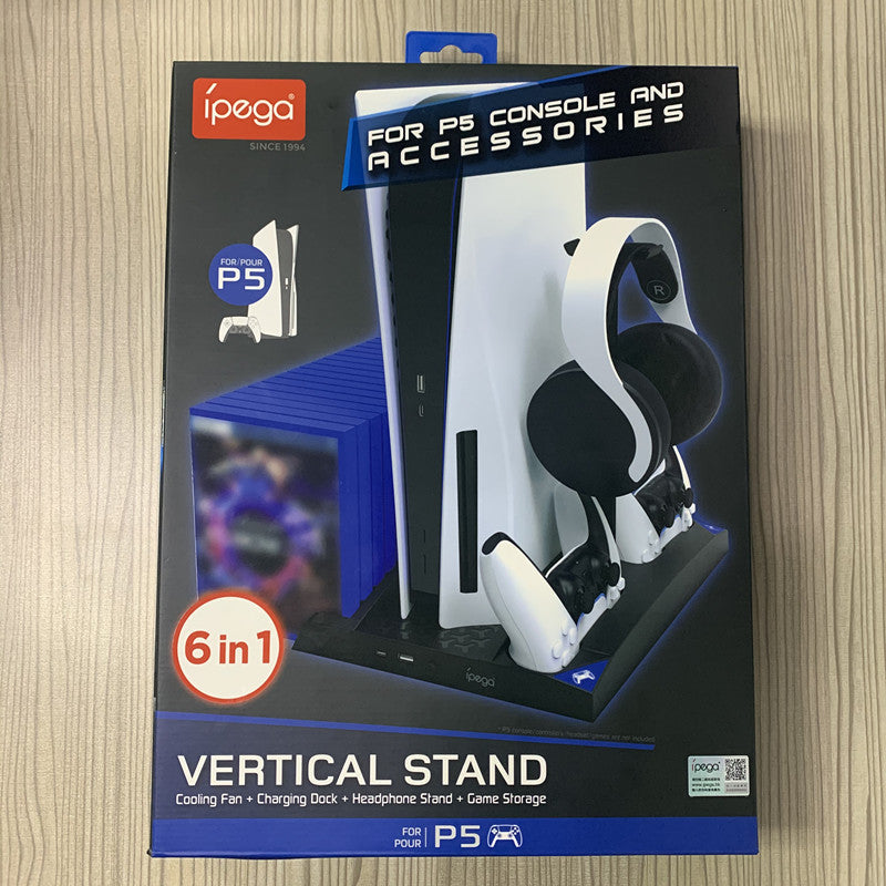 Multi-Function PS5 Cooling Stand with Dual Controller Charger, Headset Holder & Game Disc Storage