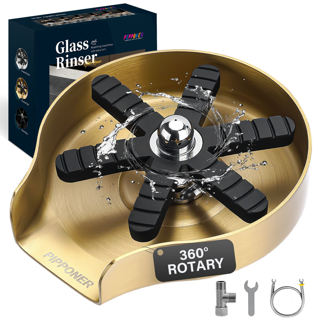 PIPPONER 360° High-Pressure Glass Rinser for Kitchen Sink – 5" Stainless Steel Cup Washer with Rotating Jet Nozzle