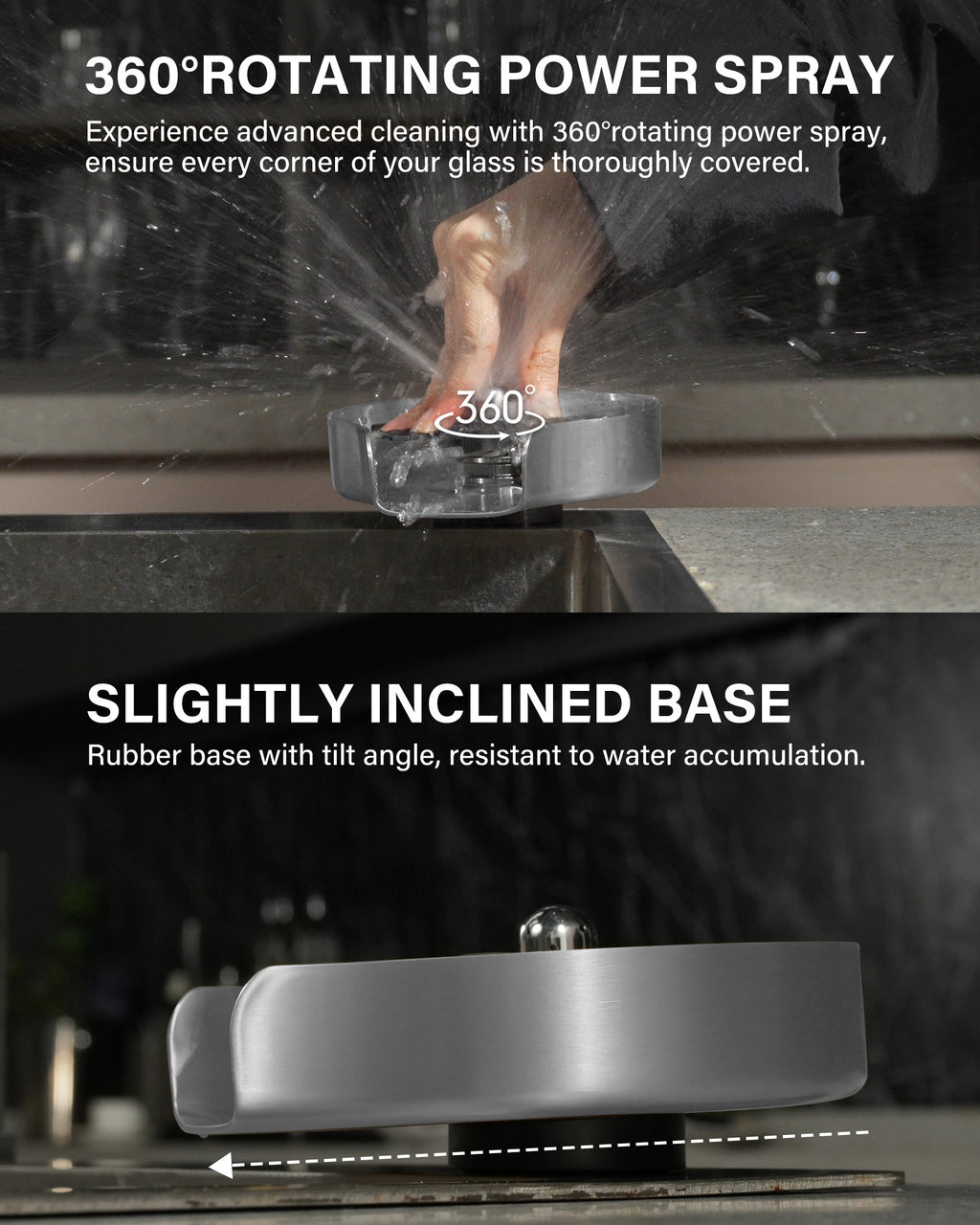 PIPPONER 360° High-Pressure Glass Rinser for Kitchen Sink – 5" Stainless Steel Cup Washer with Rotating Jet Nozzle