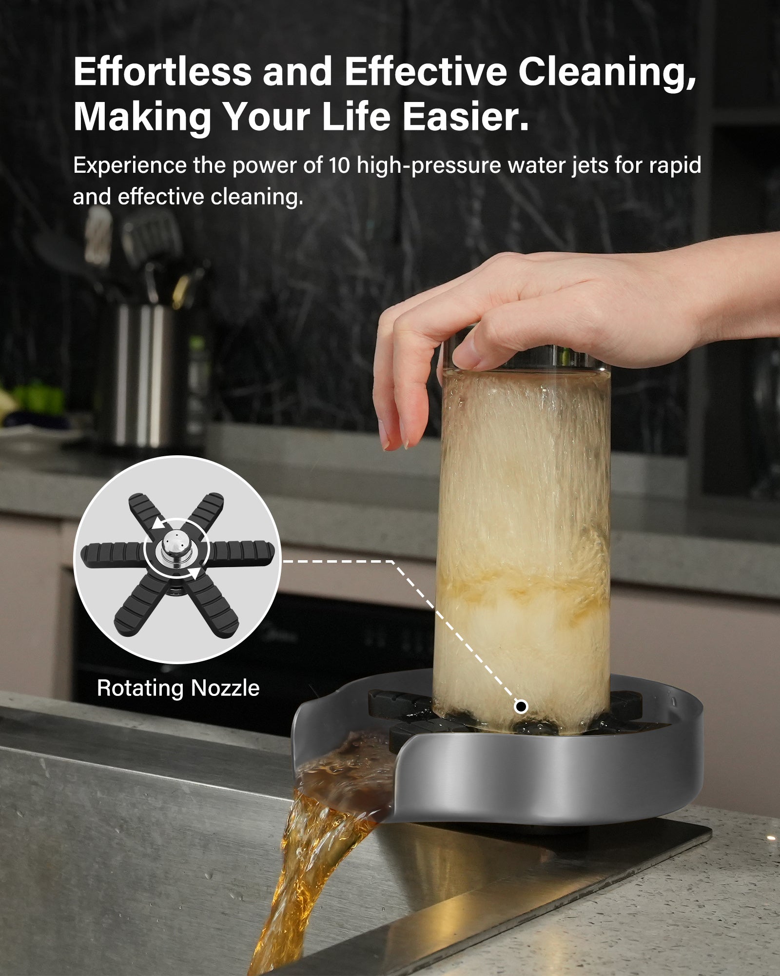 PIPPONER 360° High-Pressure Glass Rinser for Kitchen Sink – 5" Stainless Steel Cup Washer with Rotating Jet Nozzle