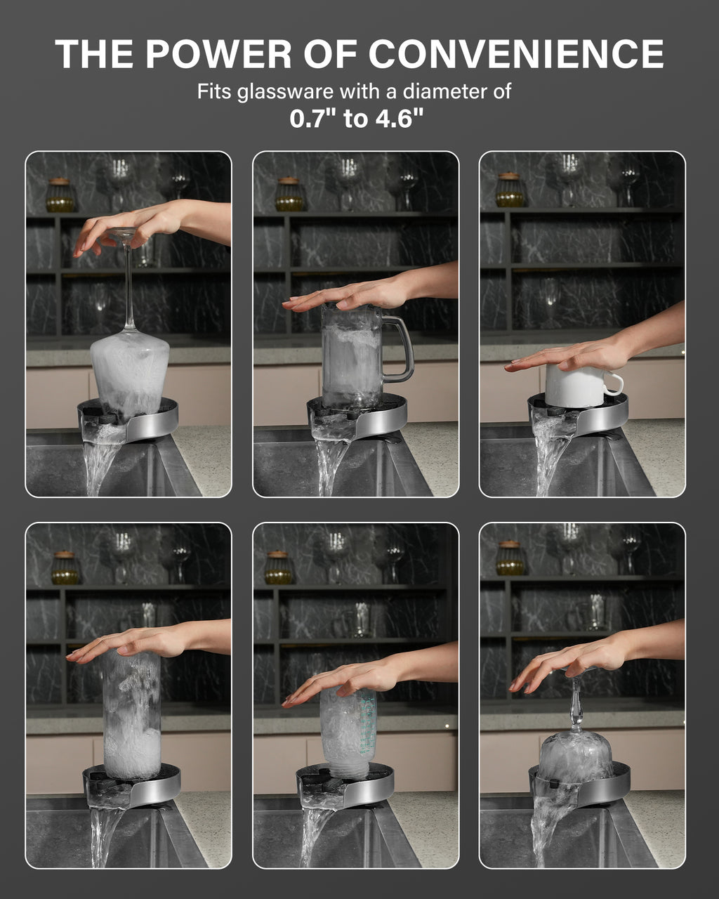 PIPPONER 360° High-Pressure Glass Rinser for Kitchen Sink – 5" Stainless Steel Cup Washer with Rotating Jet Nozzle