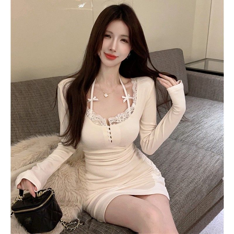 Lace Accent Bodycon Dress – Elegant Slim Fit for Parties & Events