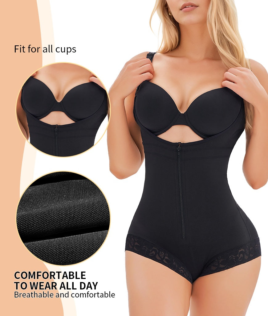 Women's Fajas Colombianas Tummy Control Full Body Shapewear – Butt Lifter Thong Bodysuit with Zipper & Adjustable Straps