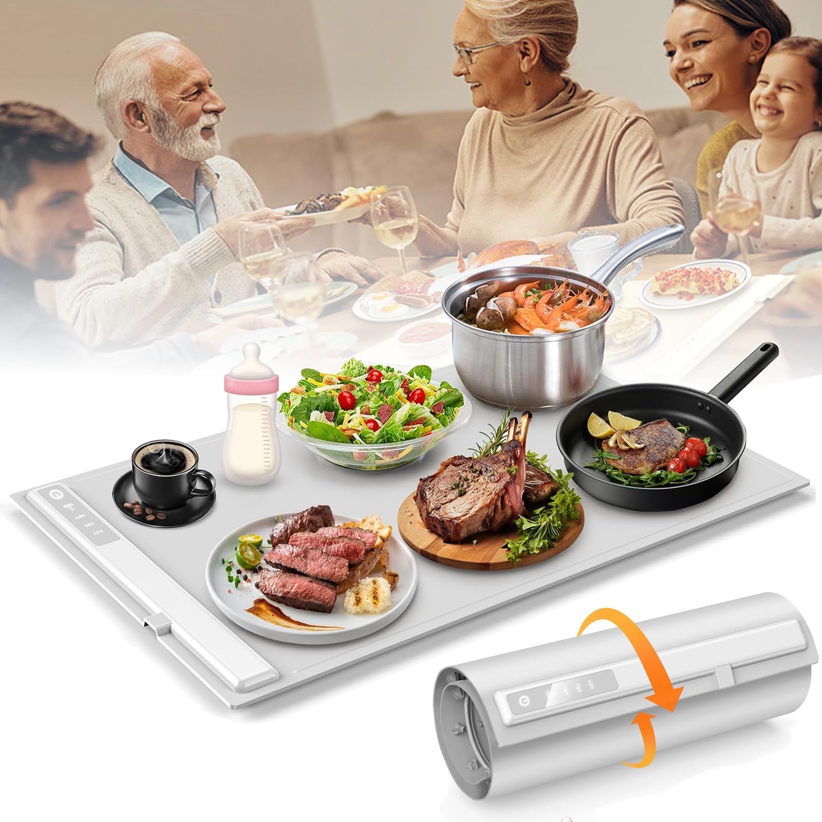 Food Warming Mat,Electric Warming Tray For Food,Foldable Warming Mat For Buffets Party And Daily Use,Silicone Heating Pad With 3 Temp Settings,Kitchen Gadgets Portable Hotplate