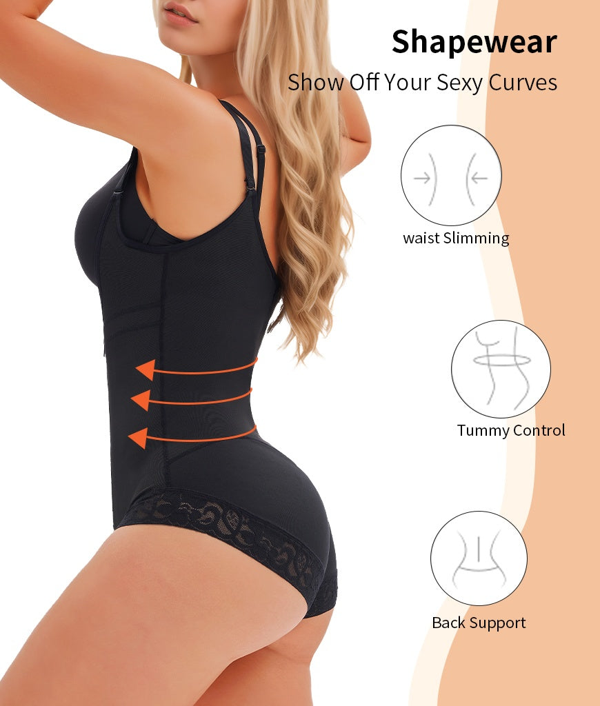 Women's Fajas Colombianas Tummy Control Full Body Shapewear – Butt Lifter Thong Bodysuit with Zipper & Adjustable Straps