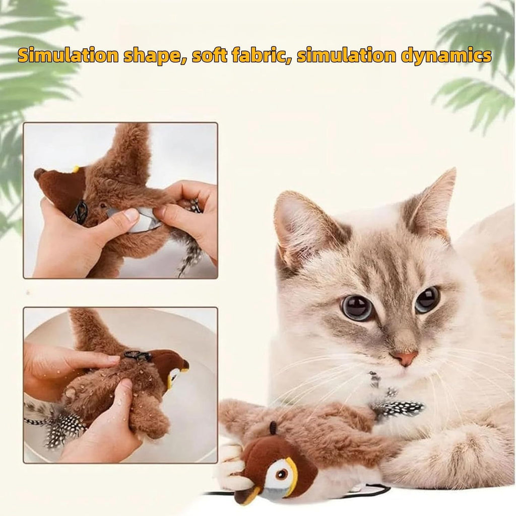 Interactive Chirping Bird Cat Toy – Rechargeable Flapping Feather Play Toy for Indoor Cats