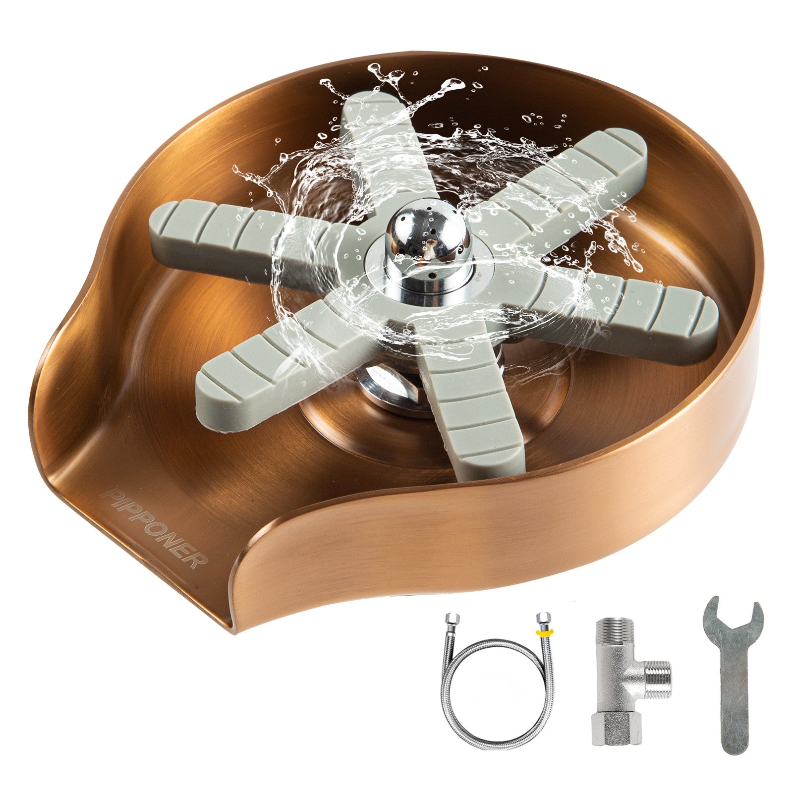 PIPPONER 360° High-Pressure Glass Rinser for Kitchen Sink – 5" Stainless Steel Cup Washer with Rotating Jet Nozzle